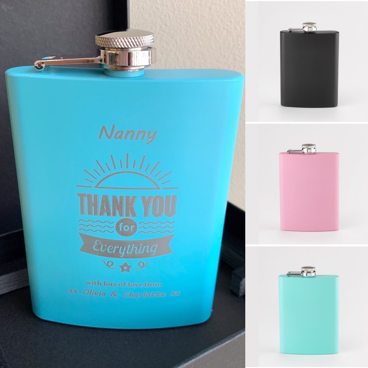 Personalised Thank You Stainless Steel Hip Flask 240ml