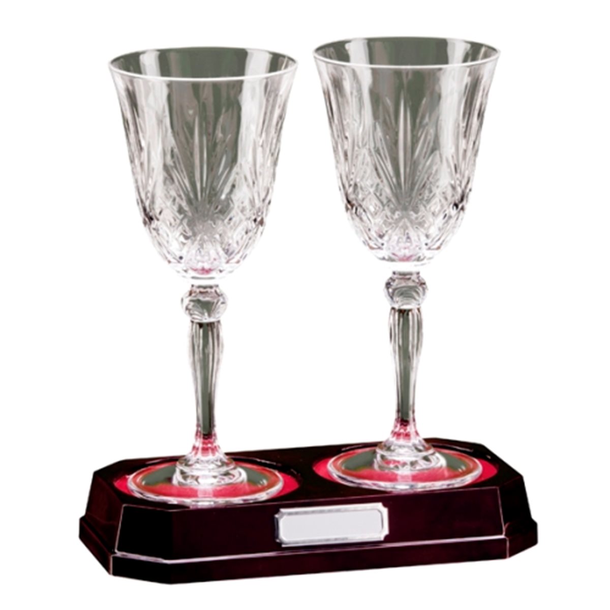 Crystal Wine Glass Set on Wood Base CR1739