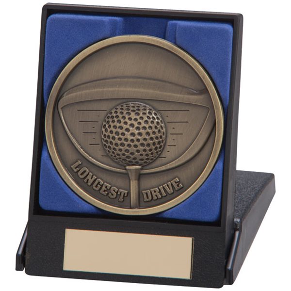 Longest Drive Boxed 70mm Gold Golf Medal MB4559