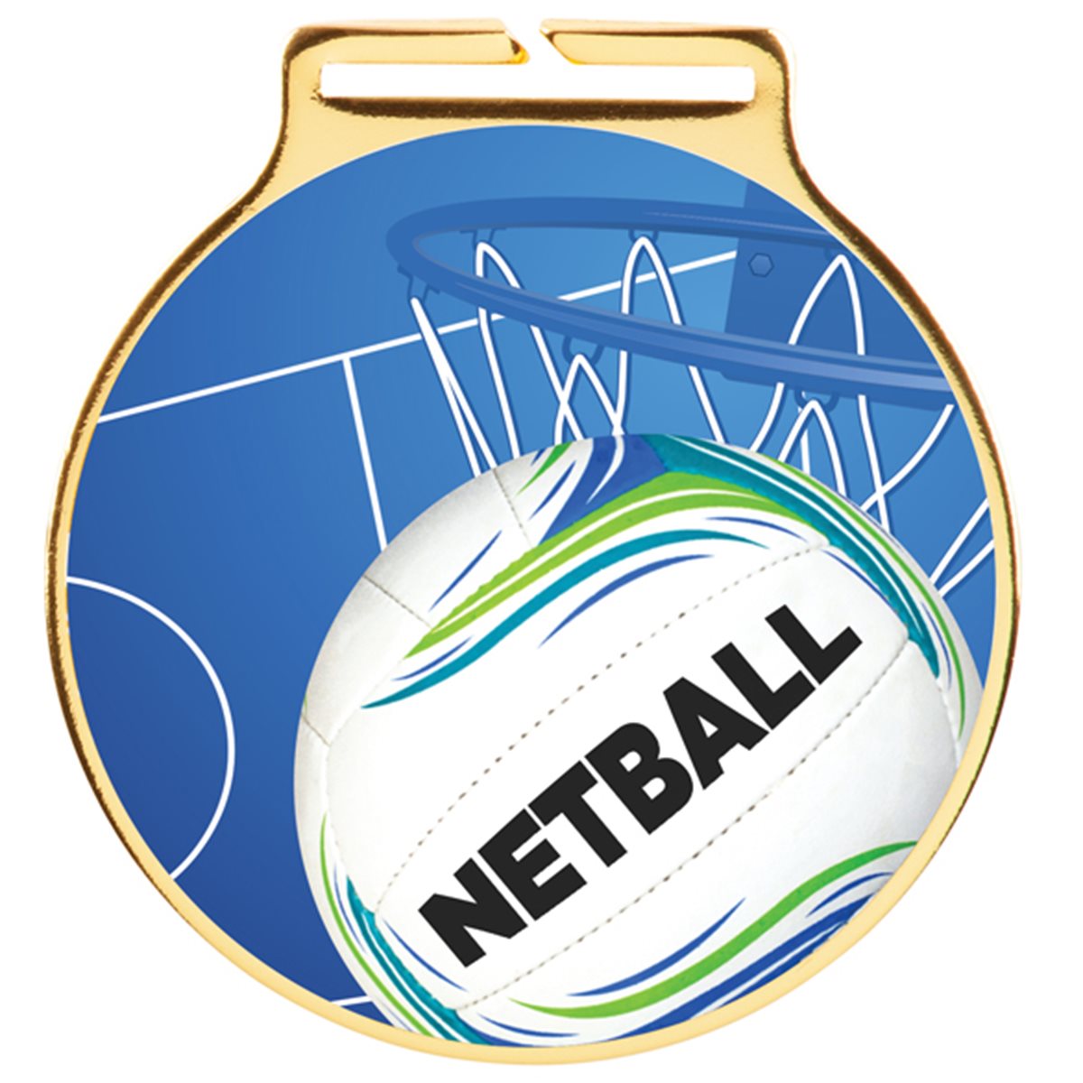 Netball Gold Medal & Ribbon 60mm MM20468G
