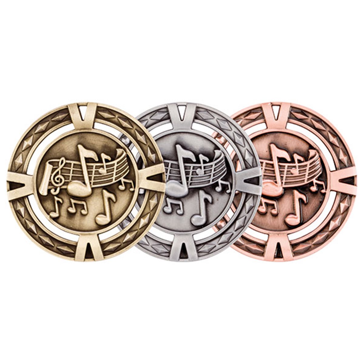 V-Tech Gold, Silver & Bronze 60mm Music Medal MM1028