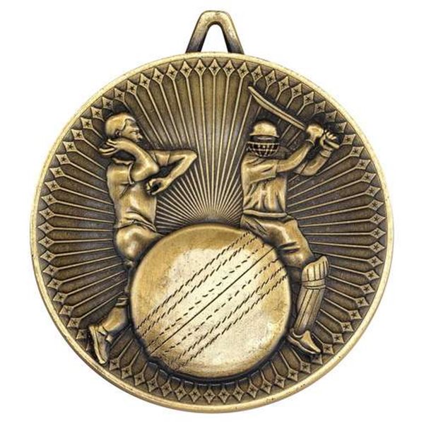 60mm Deluxe Cricket Medal DM06 in Gold, Silver & Bronze