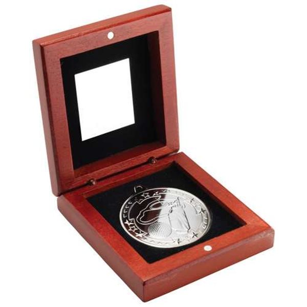 Golf Silver 50mm Medal in Wooden Box JR2-TY35B