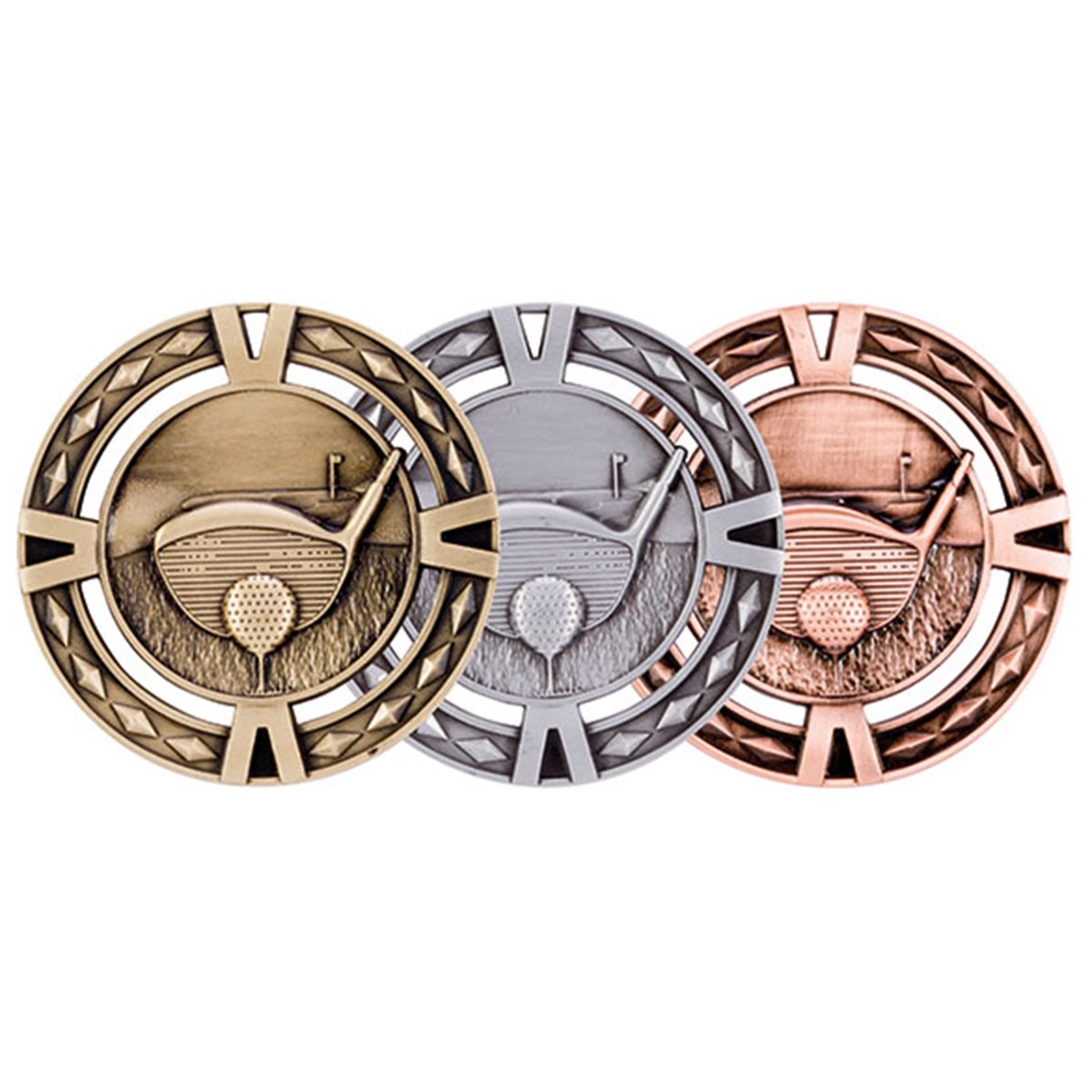 V-Tech Golf Medal 60mm in Gold, Silver & Bronze MM1032