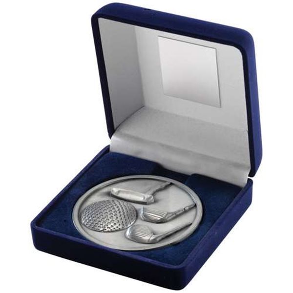 Golf Antique Silver 70mm Medallion in Blue Box JR2-TY30B