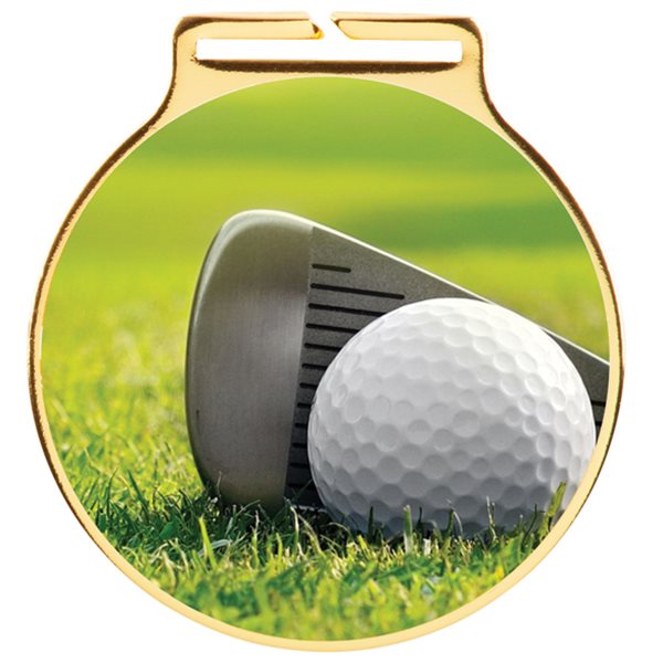 Golf Gold Medal & Ribbon 60mm MM20472G