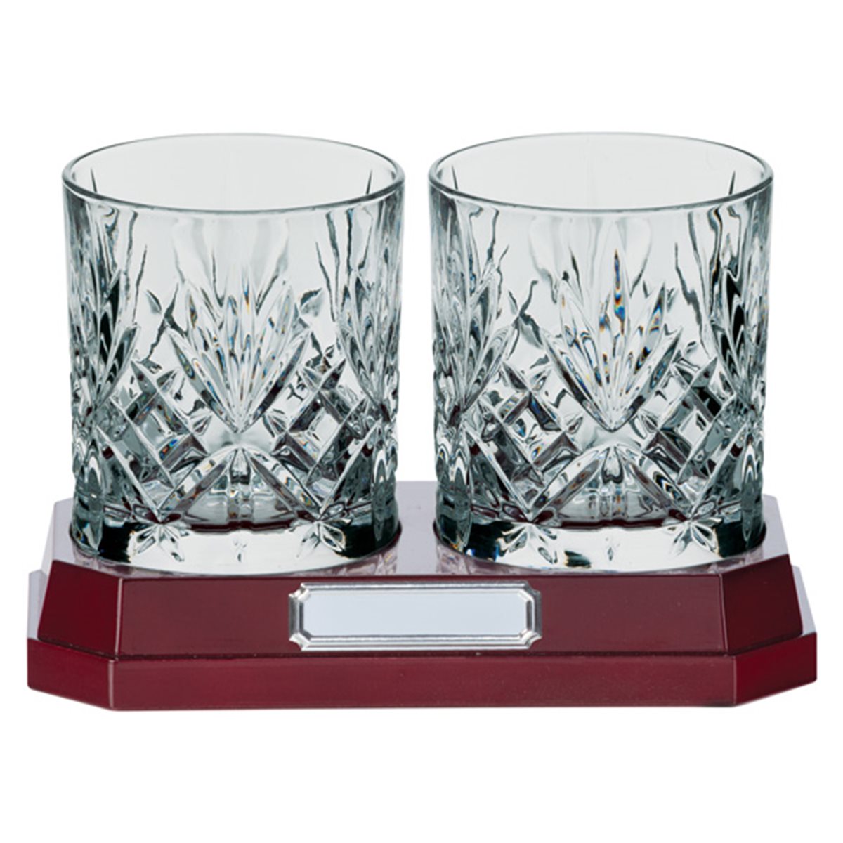 Crystal Whisky Tumbler Set on Wood Base CR17523