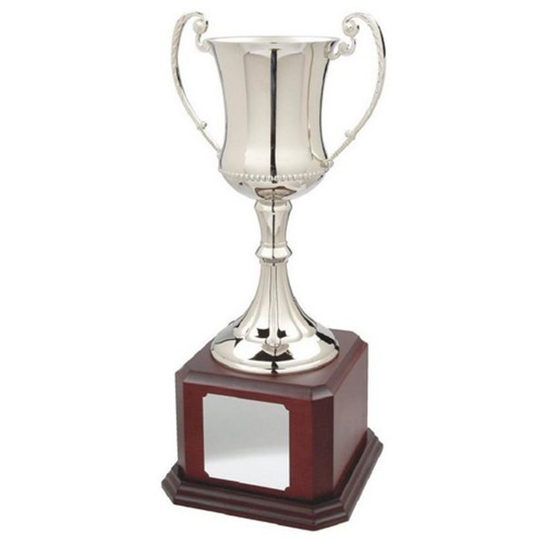 Silver Nickel Plated Cup on Square Wooden Base SV761