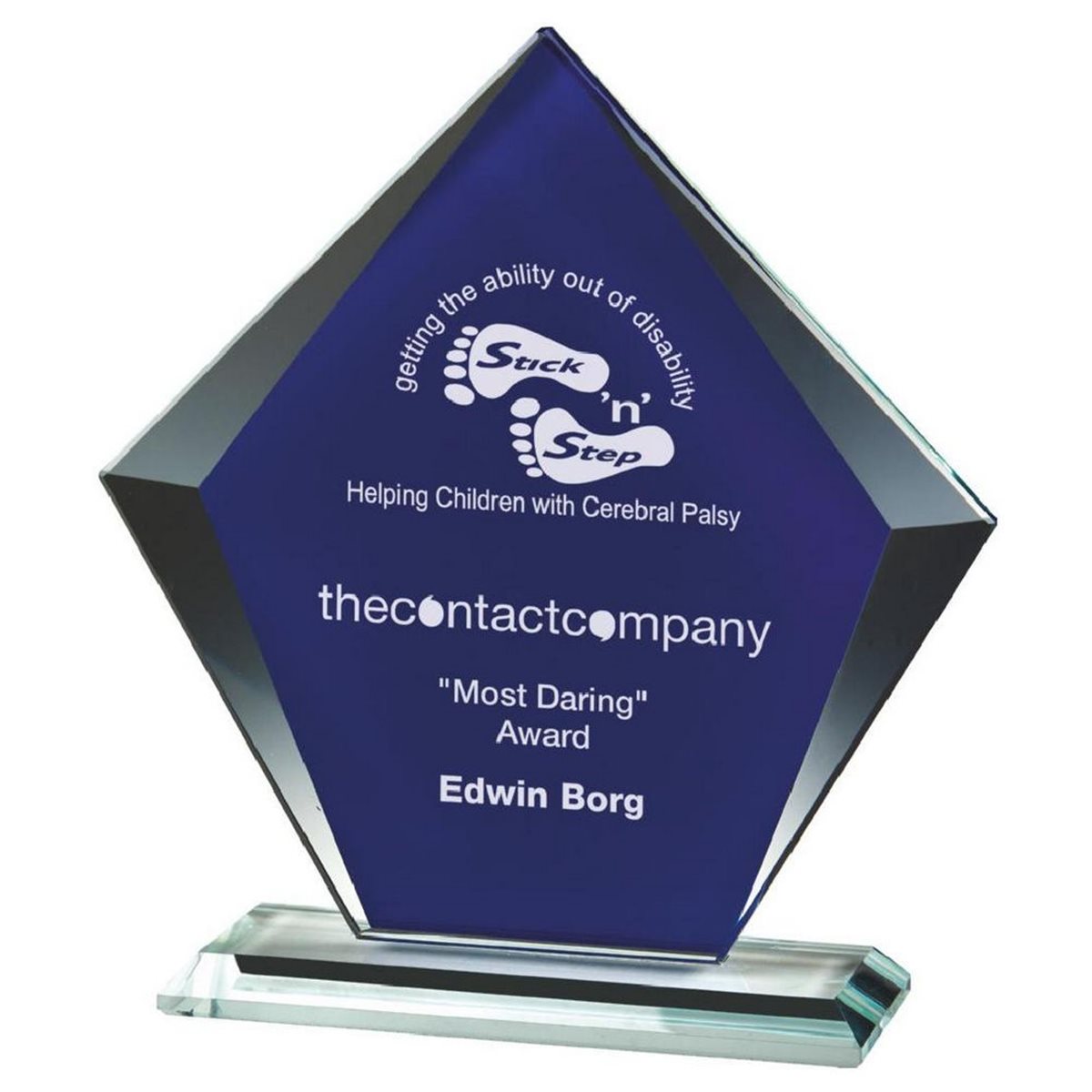 Clear/Blue Diamond Glass Award 10mm Thick T.3877