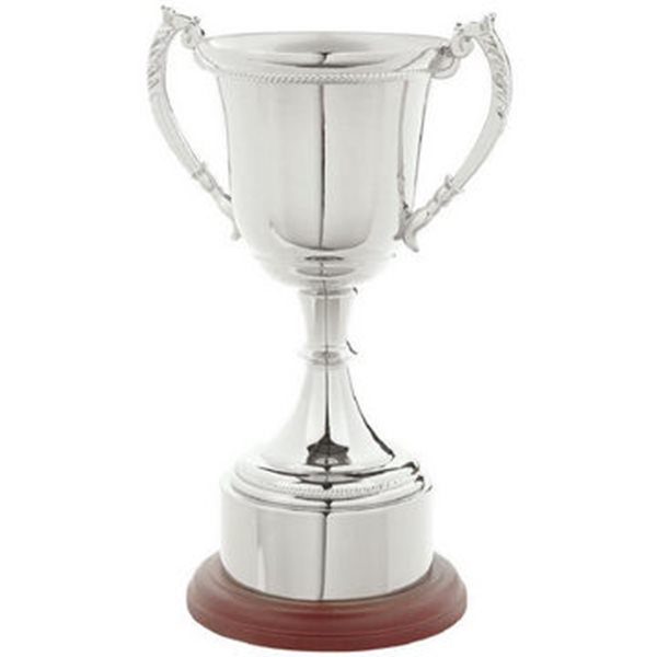 Silver Nickel Plated Cup on Round Wooden Base SV810 - 35cm (13.75") and 32cm (12.5") available