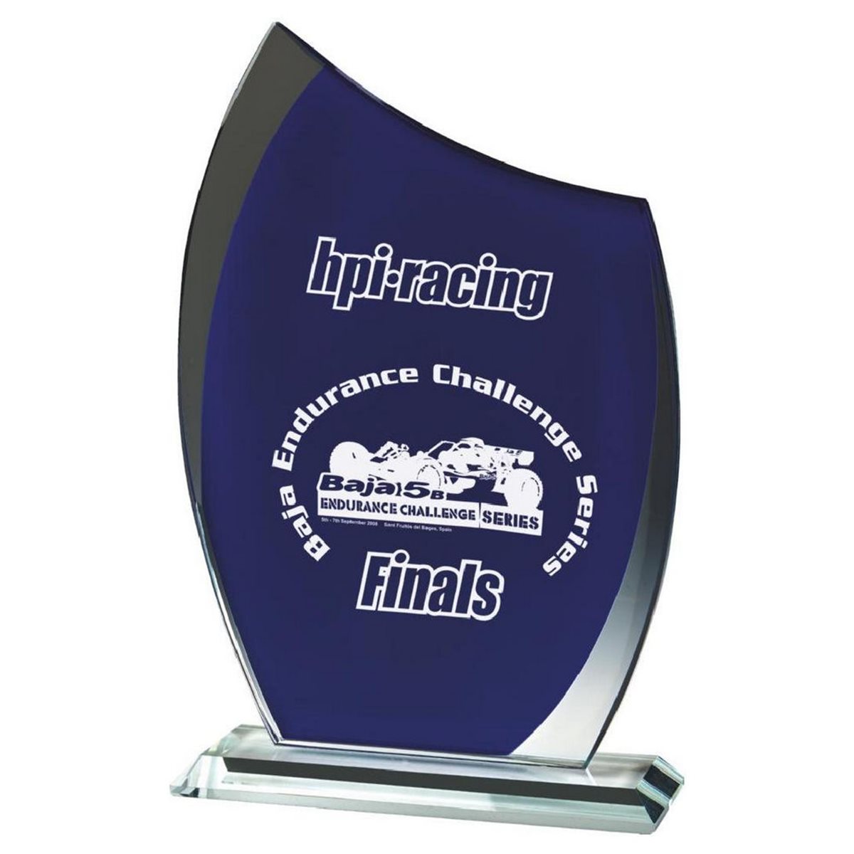 Clear/Blue Curved Glass Award 10mm Thick T.3879
