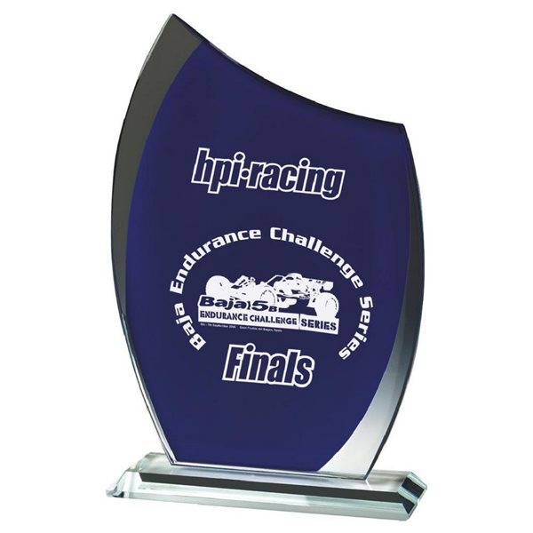 Clear/Blue Curved Glass Award 10mm Thick T.3879
