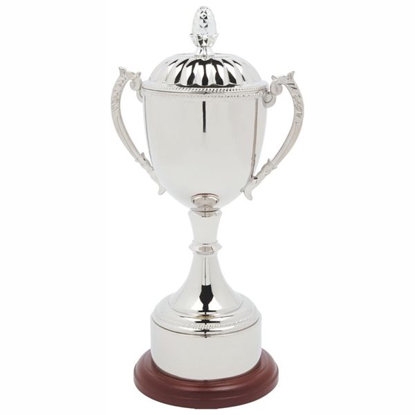 Silver Nickel Plated Cup on Round Wooden Base SV841